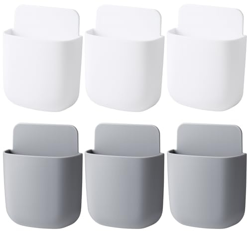 GYTFOG 5PCS Remote Control Holder, Wall Mounted Remote Organiser, Multi-Purpose Storage Boxes for Remote Controls, Phones and Keys, Suitable for Living Room, Bedroom and Office (Gray and White)