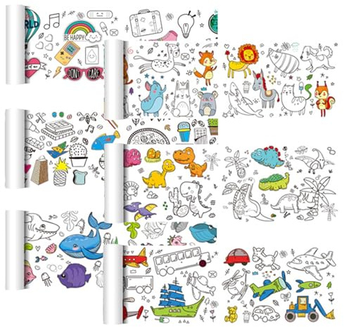Set of 6 Children's Painting Rolls (30 x 90 cm) - 6 Themes Cuttable Drawing Roll, DIY Colouring Paper, Creative Colouring Templates for Children, Ideal for Craft Activities and Wall/Window Decoration