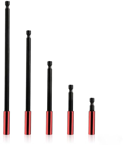 5 Piezas Portapuntas Magnético Destornillador, Vástago Hexagonal 1/4, Extensiones Puntas Atornillador Imantadas (60-300mm), Soporte Brocas Impacto para Taladro Eléctrico y Manual, Cambio Rápido, Acer