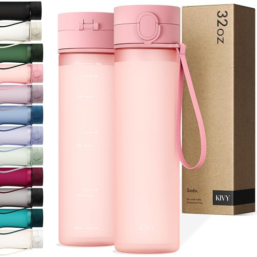 KIVY Borraccia Tritan Con Tappo a Ribalta 1 Litro [ANTIGOCCIA E ANTIURTO] - Bottiglia Acqua senza BPA con Coperchio Apribile e Adatta a Bevande Gassate - Borracce per Sport e Tempo Libero - Rosa | Infrangibile: adatta a zaino e portabicchieri per viaggi, sport, scuola, borraccia alta da palestra con misurazioni