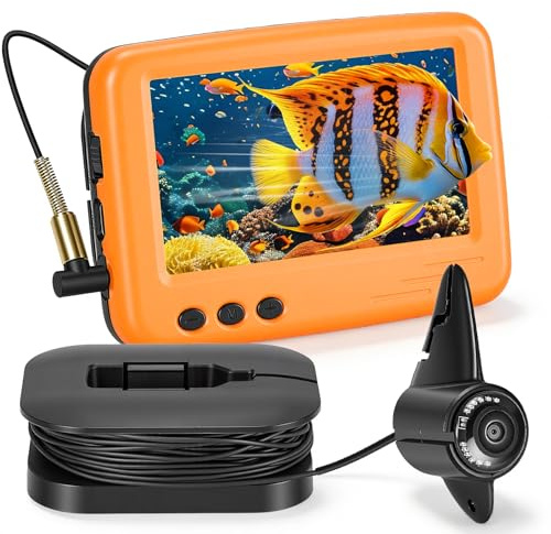 Underwater Fishing Camera,4200mAh Li Battery Fishing Finder Camera,Portable Fish Finder Camera with 4.3 Inch IPS Display,1080P HD Night Vision for Ice, River and Boat(Orange)