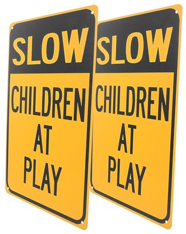 ELAYARD Lot de 2 Panneaux de Sécurité en Fer Haute Visibilité « Attention aux Garçon et Filles Qui Jouent », Panneau de Signalisation Routière pour Ralentir la Circulation en Zone