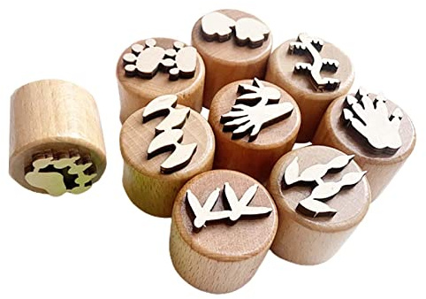 Gitohoni 6 Stück Holzstempel Set Tierabdrücke Kinder Bastelstempel Hobby Kreativset Basteln Studien Förderung für Bastelkurse Klassenraum Zuhause, KARAMELL