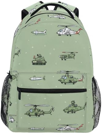 Kcldeci Kinder-Rucksack für Jungen und Mädchen, Grundschulrucksäcke, Panzer-Hubschrauber, Rakete, Jungen, Kinder, Büchertaschen, S-M, Panzer-Hubschrauber-Rakete, S, Tagesrucksack