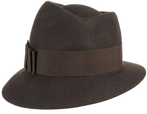 LIERYS Asym Damenhut mit Ripsband Wollfilzhut Hut Filzhut für Damen - Made in Italy Frühling-Sommer Herbst-Winter - One Size Dunkelbraun