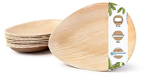 BIOZOYG Einwegteller 100 Stück 17 cm tropfenförmig - Palmblatt Teller Teller Gartenparty kompostierbar - Einweg Partygeschirr nachhaltig, Alternative zu Plastiktellern