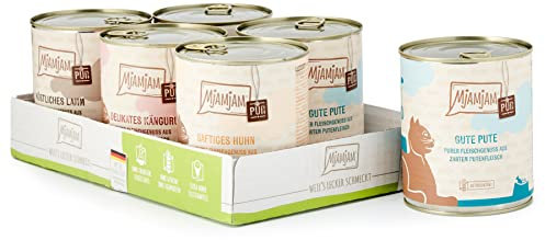 MjAMjAM - Premium Nassfutter für Katzen - Mixpaket V - Purer Fleischgenuss, 6er Pack (6 x 800 g), getreidefrei mit extra viel Fleisch,Fleischig