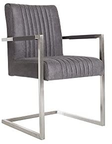 invicta INTERIOR riess-Ambiente Echt Edelstahl Freischwinger Stuhl Big Aston Vintage grau hoher Sitzpolsteraufbau Armlehne Roadster
