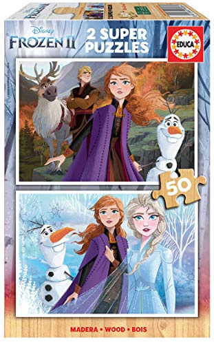 Educa - Holzpuzzle mit 20 Teile | Die Eiskönigin II, 2x50 Teile Holzpuzzle für Kinder ab 4 Jahren, Frozen 2, Anna und Elsa, Disney (18086)