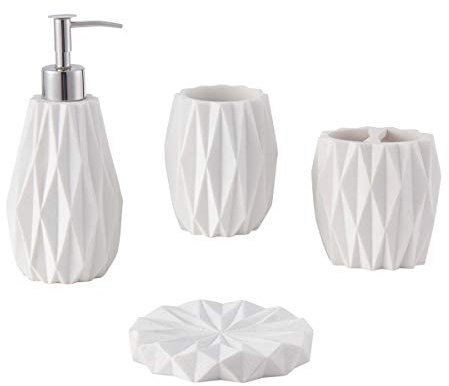 ZCCZ - Bathroom Accessories Set Complete, 4 Piece Bathroom Set Accessories Bath Accessories Set Complete Soap Dispenser Set with Toothbrush Holder, Soap Dispenser, Tumbler and Soap Dish (White)