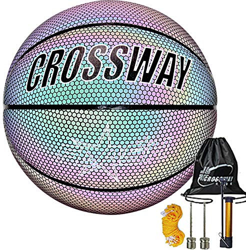ALLOMN Luminous Basketball, Helle Reflektierende Nachtspielstraße PU Glowing Basketball NO.7, Basketball im Dunkeln leuchten mit Balltasche, Inflator, Netztasche, Ball Needles Boy Sports Geschenk (B)