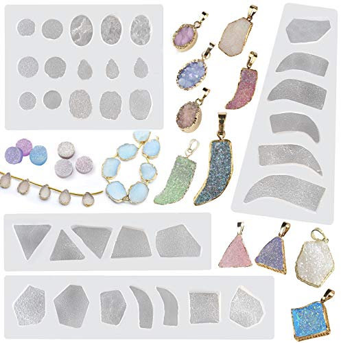 FUNSHOWCASE Edelstein Epoxidharz Formen Geode Achat Silikonform Schmuck Halskette Anhänger Schlüsselbund Armband Ohrringe