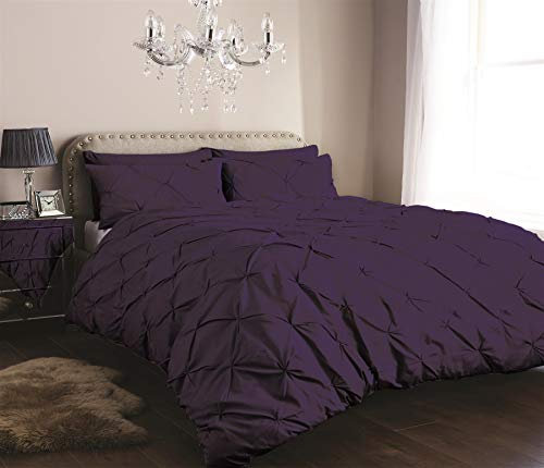 Olivia Rocco Pintuck Duvet Cover Set Pinch Pleat Design includes Pillowcases Easy Care Soft Cotton Rich Quilt Bedding Bed Covers, Navy King