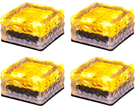 ANTEROOF 4er Set Groß LED Solar Glas Pflastersteine Wegbeleuchtung LED Solar Bodenleuchten Solarlampen Außen Dekoration Lichter für Garten, Balkon und Terrasse (Warmweiß)