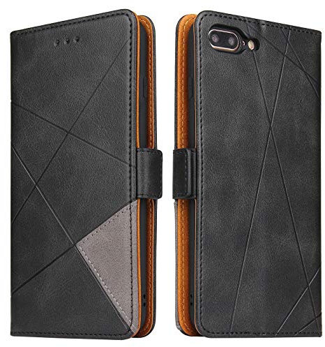 BININIBI Handyhülle Kompatibel Mit iPhone 7 Plus Hülle, iPhone 8 Plus Hülle, Premium PU Leder Schutzhülle Abdeckung, Magnetverschluss, Kartenfach, Tasche Flip Case Brieftasche Klapphülle, Schwarz
