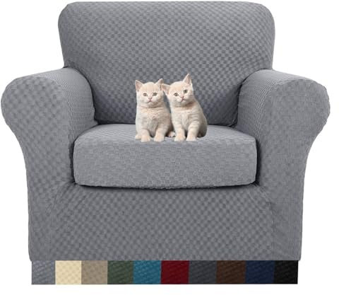 MAXIJIN Stretch Sesselbezug Sofabezug mit Separatem 1 Kissenbezügen Couchbezug Sessel für Wohnzimmer Stuhlbezug mit Elastische Bänder und Schaumstoffstäbe (1 Sitzer, Hellgrau)