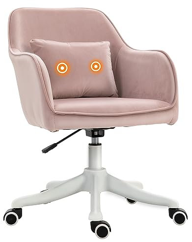 Vinsetto Velvet Office Chair, Desk Chair, Makeup Vanity Chair with Massage Lumbar Pillow and Rolling Wheels for Bedroom and Home, Pink