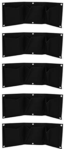 Atyhao Jardinera Vertical para Colgar en la Pared de jardín con 3 Bolsillos 5 Piezas Bolsas para Cultivo de Plantas Jardinera de 3 Bolsillos degradable montada en la Pared Accesorio de jardín (Negro)