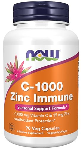 NOW Foods Supplements, C-1000 & Zinc Immune, Seasonal Support Formula*, Antioxidant Protection*, 90 Veg Capsules