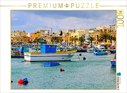CALVENDO Puzzle Traditionelle Fischerboote im Hafen von Marsaxlokk | 1000 Teile Lege-Größe 64 x 48 cm Foto-Puzzle für glückliche Stunden