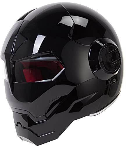 BANNESE Motorradhelm Full Face Predator Helm Motorrad, Persönlichkeit Cool Flip Open Helmmaske Für Motorrad-, Roller- Oder Clubpartys Und Cosplay Prop, DOT-Zertifiziert,Bright Black,L