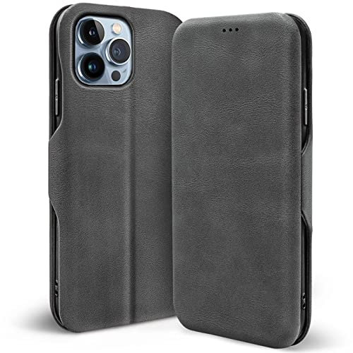 Verco Case per Apple iPhone 13 Pro Custodia, Cover a Libro Pelle PU per iPhone 13 Pro Custodia Premio Booklet Protettiva, Grigio