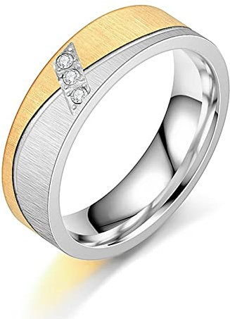 Gualiy Verlobungsring Weißgold, Eheringe aus Chirurgenstahl 316L mit 6MM Matt Oberfläche mit Zirkonia Ring für Jungen und Mädchen Gold Silber, Größe 54 (17.2)