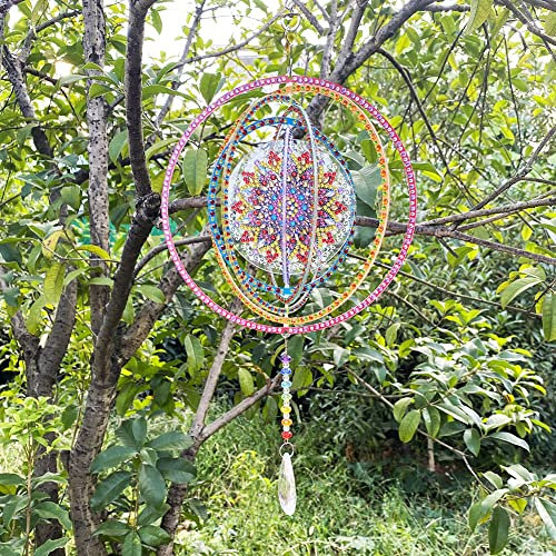 LYEAA 5D Diamond Painting Drehbares Windspiel, Doppelseitige Acryl Diamant Malerei Kunst Hängende Ornamente, Mosaik Kunst Kristall Dekoration for Tür, Fenster, Geschenke for Outdoor Dekorationen