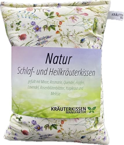 Kräuterkissen, Natur Schlaf- und Heilkräuterkissen,25x20cm, gefüllt mit 8 verschiedenen Kräutern, Design 2423