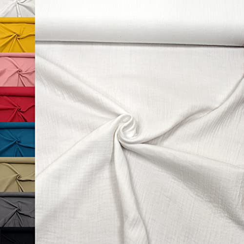 MAGAM-Stoffe Greta Musselin Stoff Double Gauze uni Oeko-Tex Meterware 50cm (01. Weiß)