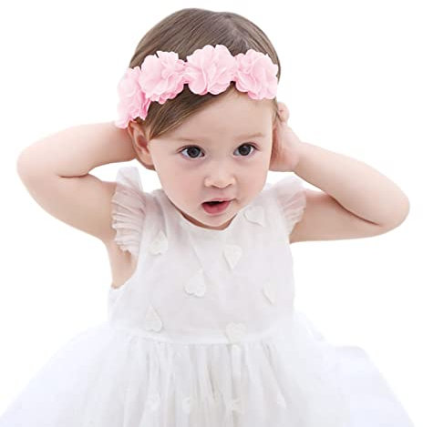 Fmeida Baby Girls Headband Newborn Infant Hair Accessories Flower Crown Headbands for Babies - Pink