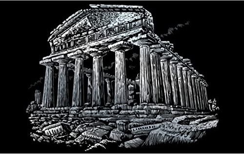 Pracht Creatives Hobby & Langnickel - Kratzbild Parthenon, Silber, Kratzbilder für Kinder und Erwachsene, mit Kratzstift Vorlage, 4674-28291