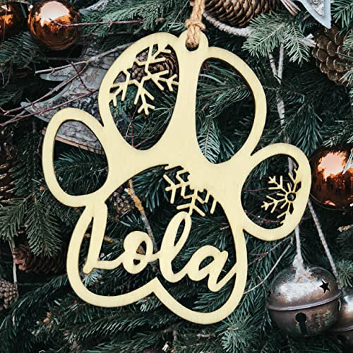DPE - Pallina di Natale in Legno Personalizzata con zampa. Ornamento personalizzato con il nome del tuo animale cane gatto. Idea Regalo Come Decorazione di Natale Personalizzata.