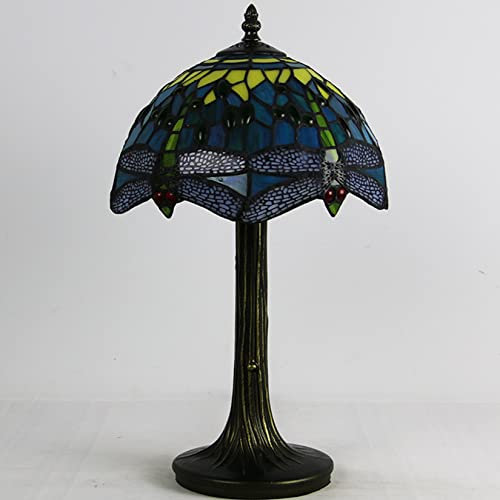 Blaue Lampe, lila Lampe, Libelle Lampe, Tiffany-Lampe, Buntglas-Lampe, Vintage-Tischlampe, Leselampe Nachttischlampe für Wohnzimmer Schlafzimmer Büro, 10 W X 14 H,Blue a