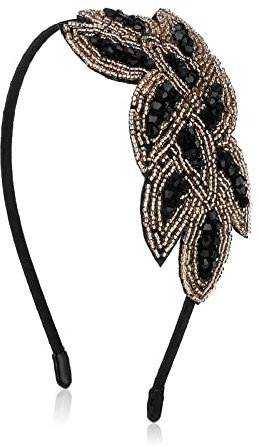 WLLHYF Bandeau vintage des années 1920 pour femme Bandeau à strass Accessoire de Saint-Valentin élégant pour filles Accessoire de fête costumée Noir et doré
