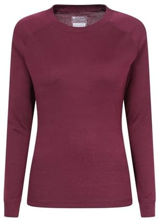Mountain Warehouse Talus Womens Long Sleeves Baselayer Top - Thermal Underwear, Lightweight, Breathable, Warm & Easy Care - Autumn, Winter & Outdoors Berry (Round Neck) Women's Size 10
