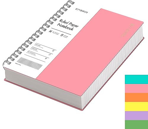 EMSHOI B5 Notebook Lined 300 Pages/150 Sheets, Spiral Notepad Multi-coloured, 100gsm Thick Paper, Waterproof Hardcover, Writing Journal for Women Men Work Office School,19 x 25 cm, Pink