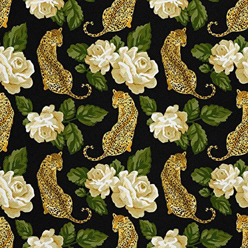 HEKO PANELS Stoff Oxford Wasserdichte Meterware Canvas-Stoff Polyester Stoff Zum Nähen Nähstoffe Dekostoffe Wasserabweisend Blickdicht Leoparden Rosen 1 Meter 155 x 100 cm
