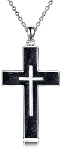 YFN Kreuz Halskette Sterling Silber Schwarz Turmalin Kreuz Anhänger Schmuck Geschenke für Damen Herren Mädchen Jungen