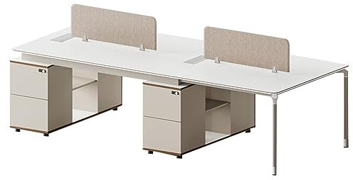 HJDSUDU Büroarbeitsplatz für 4 Personen, Personalschreibtisch mit Doppelschubladen, Desktop-Bildschirm und mechanischem Zahlenschloss. Chefschreibtisch,2.8m