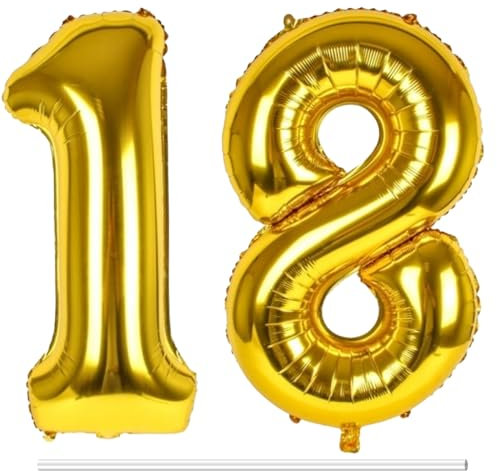 LAPONO Palloncini Compleanno 18 Anno Oro, Dorati Numero 1 e 8 Giganti (83cm) Elio Gonfiar Pallone Foil Palloncini per Bambina Bambino Decorazioni 18 Anni Compleanno Festa Anniversario