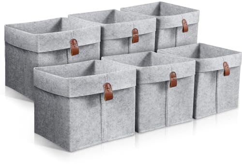 Jetcloud 6Pcs Storage Cubes Felt Fabric Storage Bins 9x9x10inch 12L Collapsible Room Organisers Foldable Nursery Storage Baskets Box for Clothes Books Shoes Toys(Light grey)