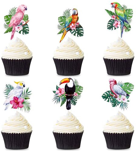 Blumomon 24 Stück Vögel und Tiere Cupcake Toppers Papagei Cupcake Picks Vogelmuster Tiere Kuchen Dekorationen für Kindergeburtstag Party Themenparty Dekorationen Zubehör