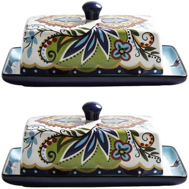 HACLEN Mantequera De Cerámica Moderna con Tapa, Bandeja De Mantequilla, Recipiente para Guardar Mantequilla, Mantequilla East West, 2 Piezas,1