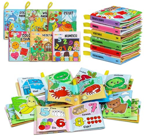 OKOOKO Soft Baby Books 6PCS Soft Cloth Books Bath Books Crinkle Washable Non-Toxic Early Education Preschool Learning Toy for Newborns Babies Infants Toddlers Kids