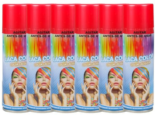 Spray Temporal con Color para Cabello - Efecto Vibrante, Fácil Lavado, Apto para Todos los Tipos, Secado Rápido, Ideal para Fiestas y Eventos, 125ml (Color Rojo, 6 unit)