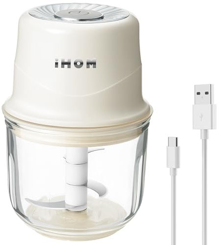 Garlic Chopper, IMC-3001E Electric Mini Chopper With 300 ml Glass Bowl & Triple-layer Blade, Portable Veggie Chopper With Type-C Charging Cable to Cutting Onions, Peppers, for Home, Camping, Travel
