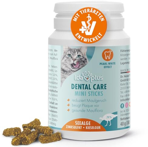 Ida Plus Dental Care Mini Sticks - Katzen Zahnpflege Kausticks für Katzen - hilft die Katzen Zähne zu reinigen - stoppt Katzen Mundgeruch - Anti Plaque - Leckere Katzen Kaustangen - 80 STK