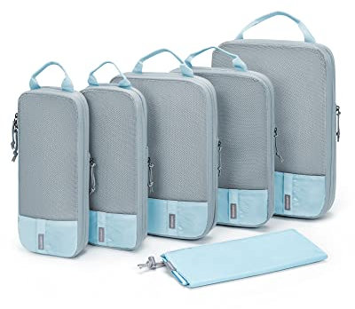 BAGSMART Compression Packing Cubes for Suitcases & Backpack, 6 Set Travel Organisers Bags with Label Pocket for Luggage, Travel Essentials, Holiday & Camping Accessories, Light Blue