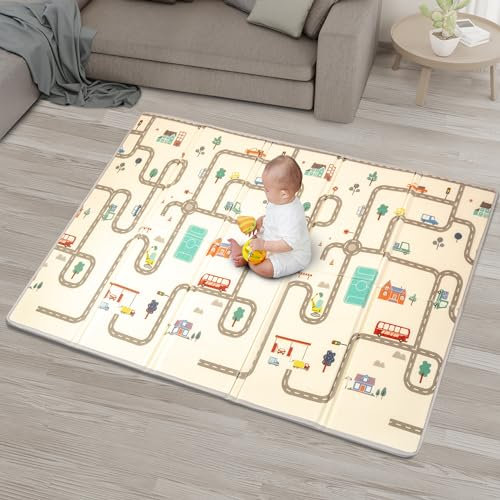 YumYum's Baby Play Mat - 200x150cm Double-Sided - Soft Waterproof Floor - Foldable Playmat for Toddlers & Infants - Baby Crawling & Playing Mat - for Playroom & Nursery Activity - Cars and Bears